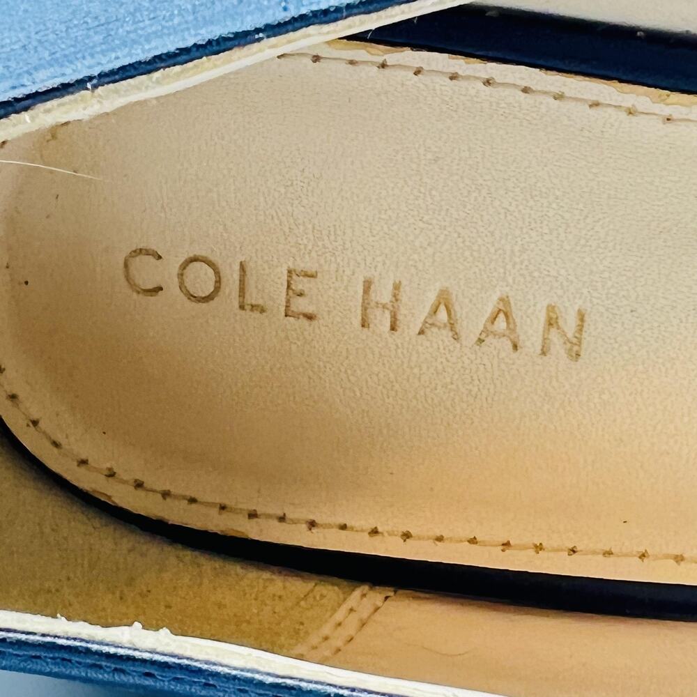 Cole Haan Shoes Women 8 Blue Leather Loafer Flats Pointed Toe Block Heel Slip On - Picture 10 of 11